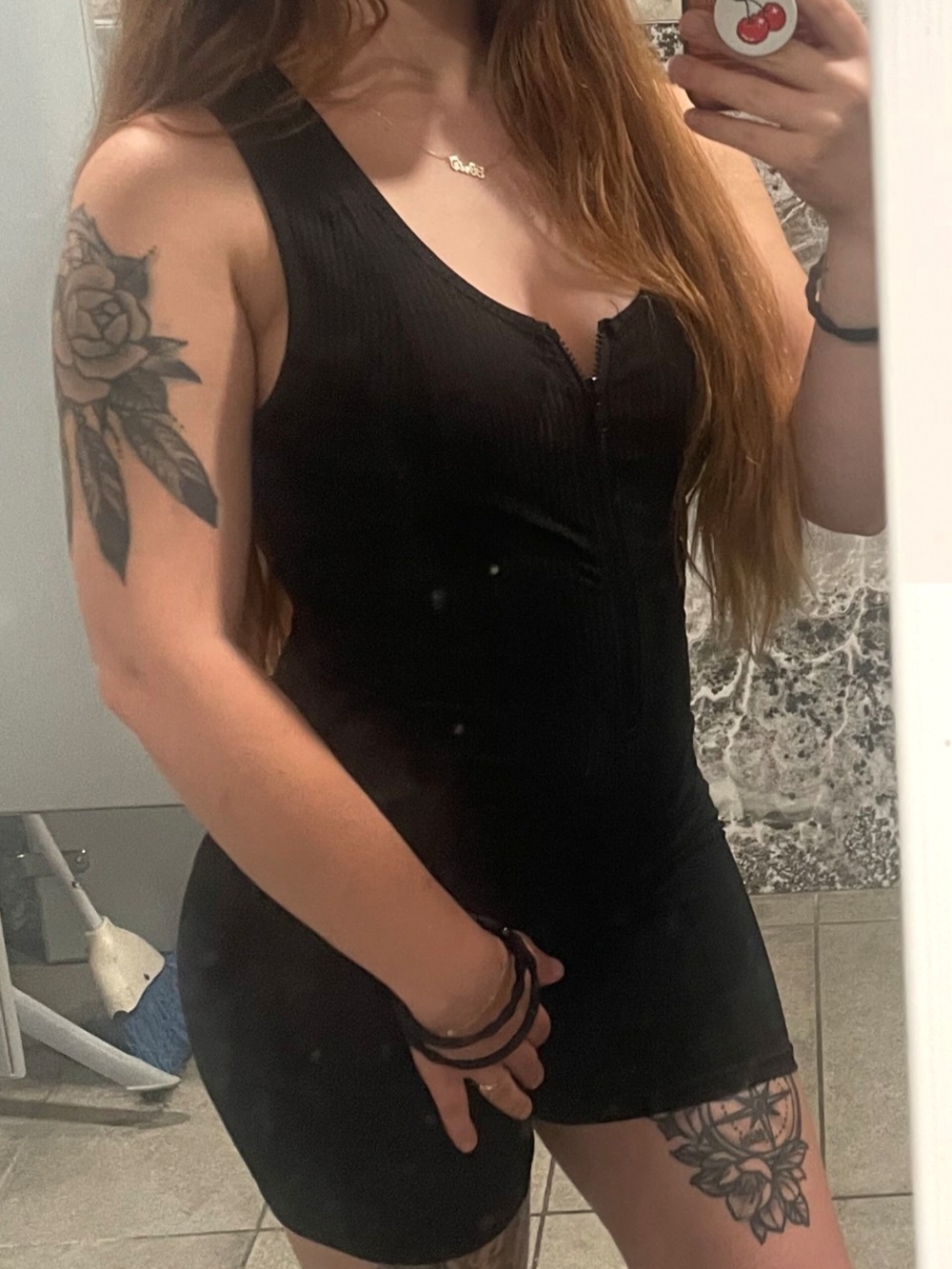 Women’s Black Ribbed Zipper Romper